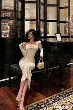 Sexy Sheath Strapless White Long Sleeves Prom Dresses Birthday Outfits Evening Gown