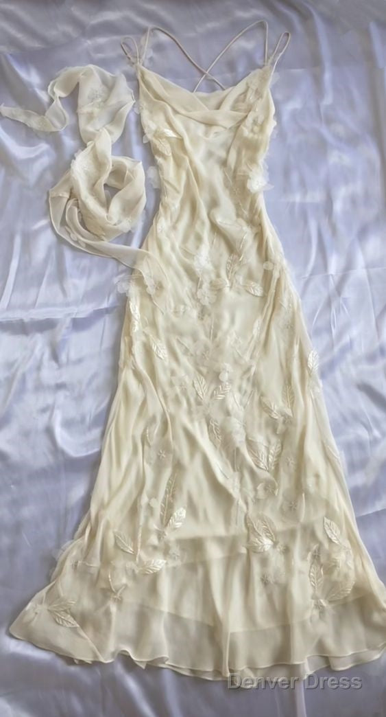 Sexy Sheath Straps Chiffon Ivory Long Prom Dresses Main image