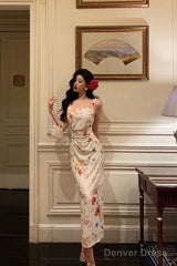 Sexy Sheath Straps Floral Prom Dresses Birthday Outfits Evening Gown Party Dress