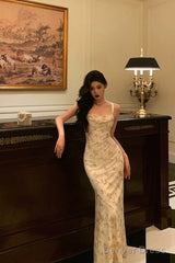 Sexy Sheath Straps Floral Satin Prom Dresses Birthday Outfits Evening Gown