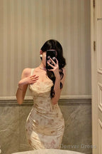 Sexy Sheath Straps Floral Satin Prom Dresses Birthday Outfits Prom Gowns