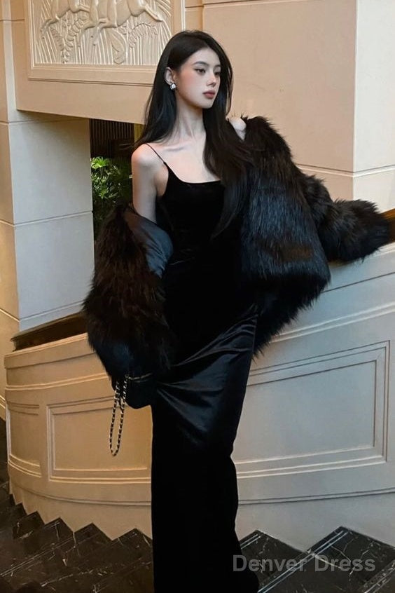 Sexy Sheath Straps Long Black Prom Dresses