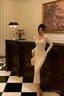 Sexy Sheath Straps Long Sleeves White Ankle Length Prom Dress Birthday Dresses
