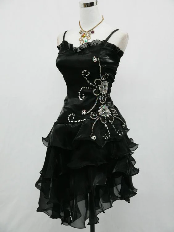 Sexy Sheath Straps Sleeveless Black Short Prom Dresses