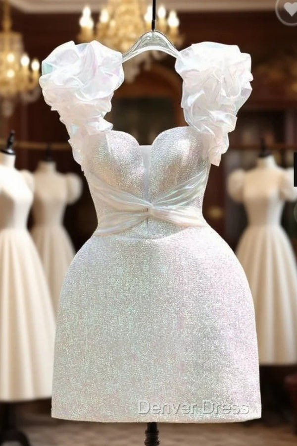Sexy Sheath Straps White Sequin Homecoming Dresses 16Th Birthday Outfits Main image
