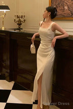 Sexy Sheath Straps White Slit Prom Dress Birthday Outfits Prom Gowns Prom Dresses
