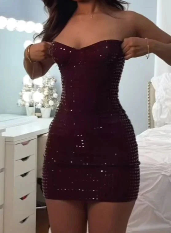 Sexy Sheath Sweetheart Burgundy Sequin Short Summer Birthday Dress Hoco Dress Birthday Outfit 18Th Birthday Mini Prom Dresses