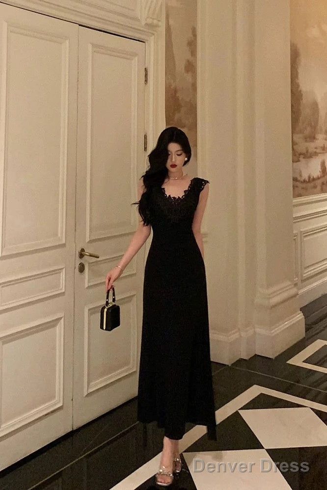 Sexy Sheath V Neckline Black Long Prom Dresses Birthday Outfits Evening Gown