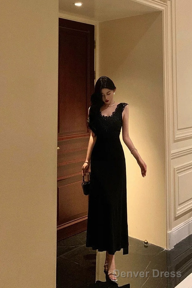 Sexy Sheath V Neckline Black Long Prom Dresses Birthday Outfits Prom Gowns