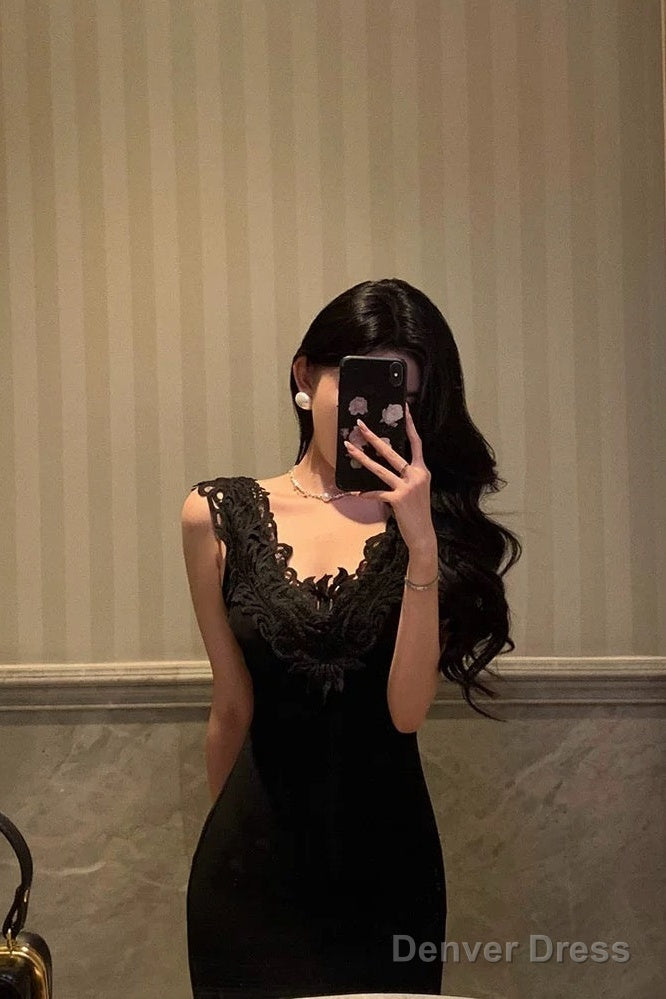 Sexy Sheath V Neckline Black Long Prom Dresses Birthday Outfits Evening Gown
