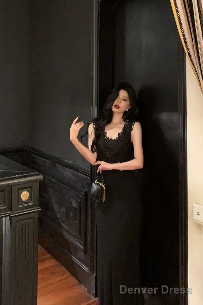 Sexy Sheath V Neckline Black Long Prom Dresses Birthday Outfits Prom Gowns