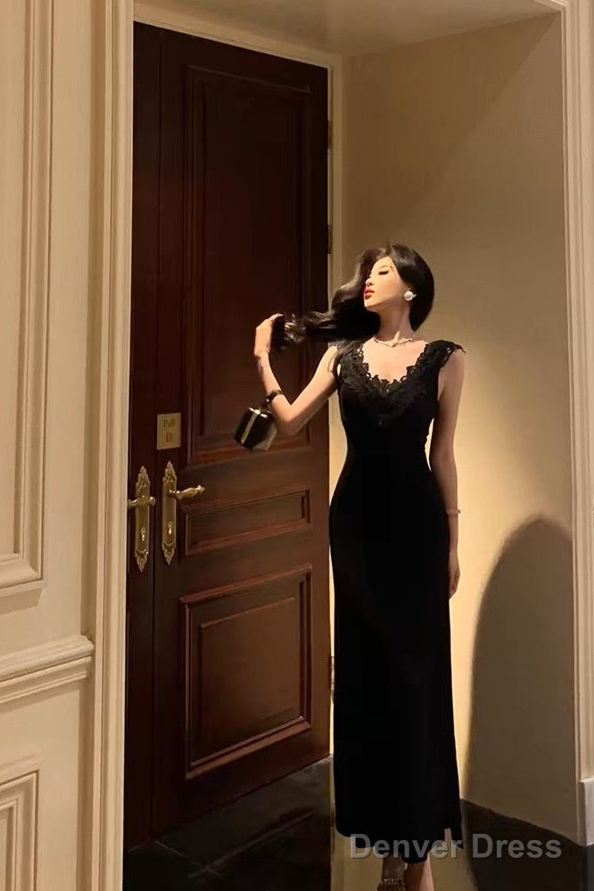 Sexy Sheath V Neckline Black Long Prom Dresses Birthday Outfits Prom Gowns