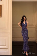 Sexy Sheath V Neckline Floral Blue Prom Dresses Birthday Outfits Prom Gowns