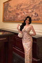 Sexy Sheath V Neckline Floral Prom Dresses Birthday Outfits Evening Gown