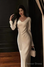 Sexy Sheath V Neckline Ivory Long Prom Dresses Birthday Outfits Evening Gown