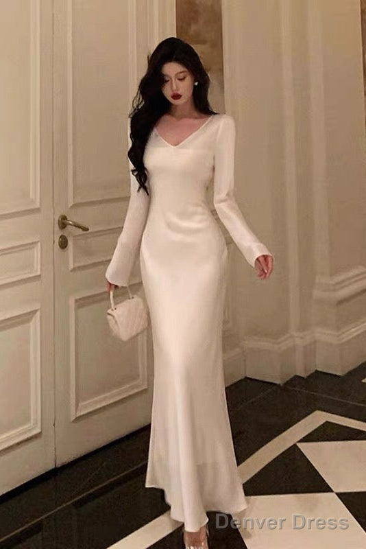 Sexy Sheath V Neckline Ivory Long Prom Dresses Birthday Outfits Evening Gown Main image