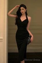 Sexy Sheath V Neckline Knee Length Black Prom Dresses Birthday Outfits