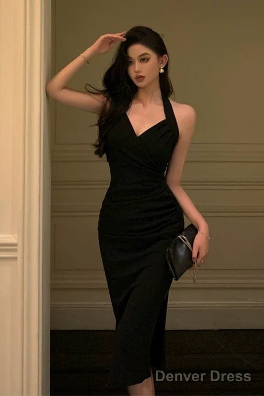 Sexy Sheath V Neckline Knee Length Black Prom Dresses Birthday Outfits