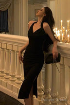 Sexy Sheath V Neckline Knee Length Black Prom Dresses Birthday Outfits