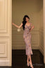 Sexy Sheath V Neckline Lilac Floral Satin Prom Dresses Birthday Outfits Prom Gowns