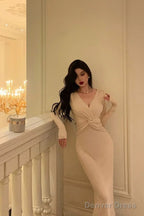 Sexy Sheath V Neckline Long Prom Dresses Birthday Outfits Evening Dress