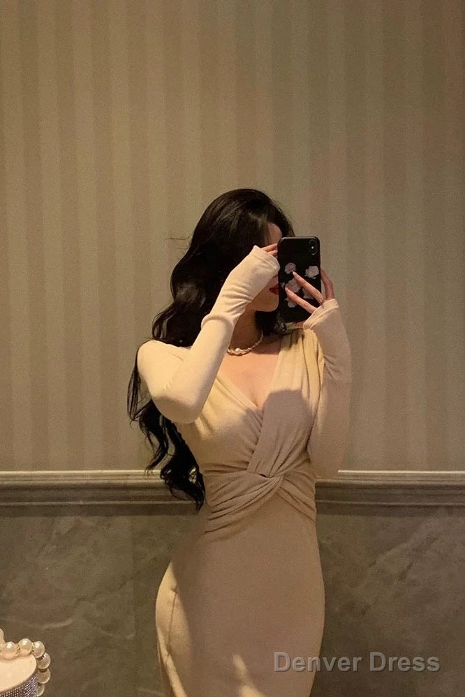 Sexy Sheath V Neckline Long Prom Dress Birthday Outfits Prom Dresses