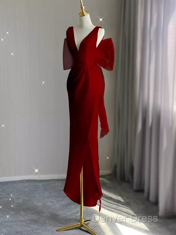 Sexy Sheath V Neckline Long Senior Red Prom Dresses Formal Dresses Secondary image