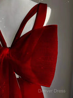 Sexy Sheath V Neckline Long Senior Red Prom Dresses Formal Dresses