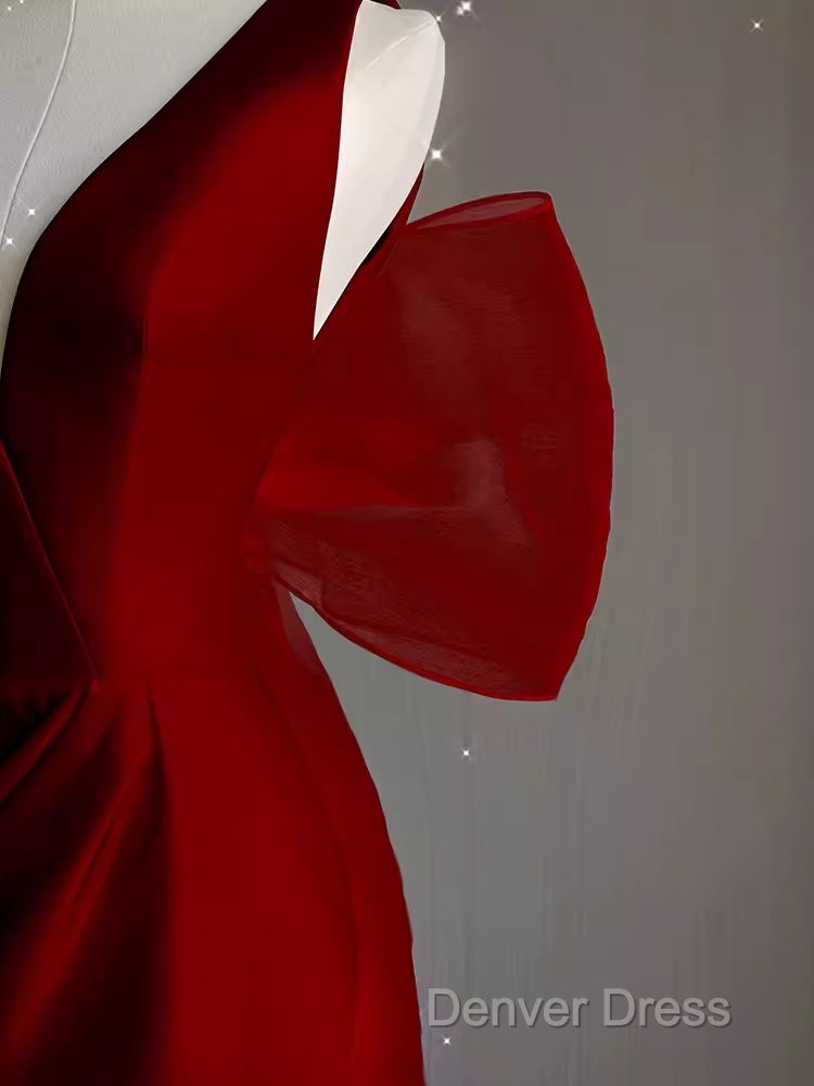 Sexy Sheath V Neckline Long Senior Red Prom Dresses Formal Dresses