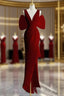 Sexy Sheath V Neckline Long Senior Red Prom Dresses Formal Dresses