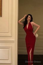 Sexy Sheath V Neckline Red Knee Length Prom Dresses Birthday Outfits
