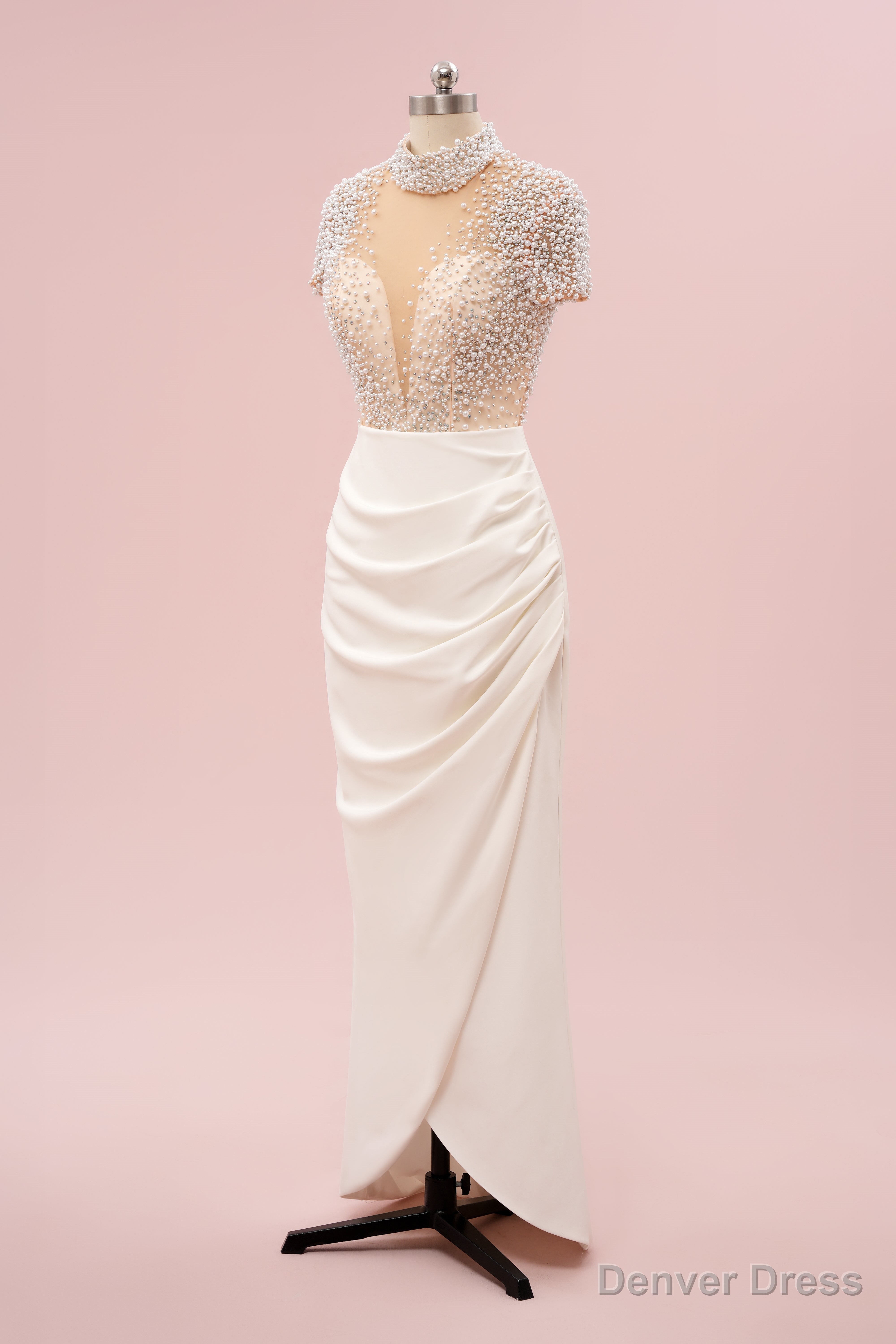 Sexy Sheer Prom Dresses Tulle Pearls Sheath Mermaid Women Long Evening Dresses Main image