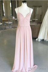 Sexy Spaghetti Straps Long Chiffon Ruched Sweetheart Bridesmaid Dresses