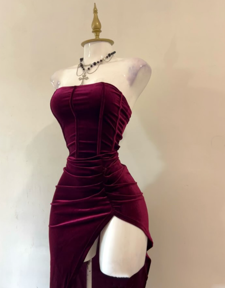 Sexy Strapless Slit Prom Dress Burgundy Birthday Dresses Secondary image