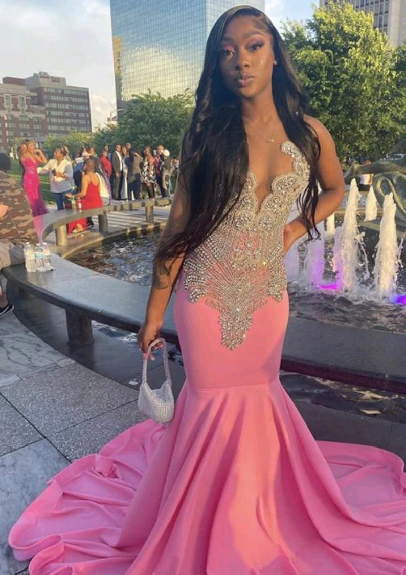 Pink Long Mermaid Prom Dress ,Elegant Prom Dresses