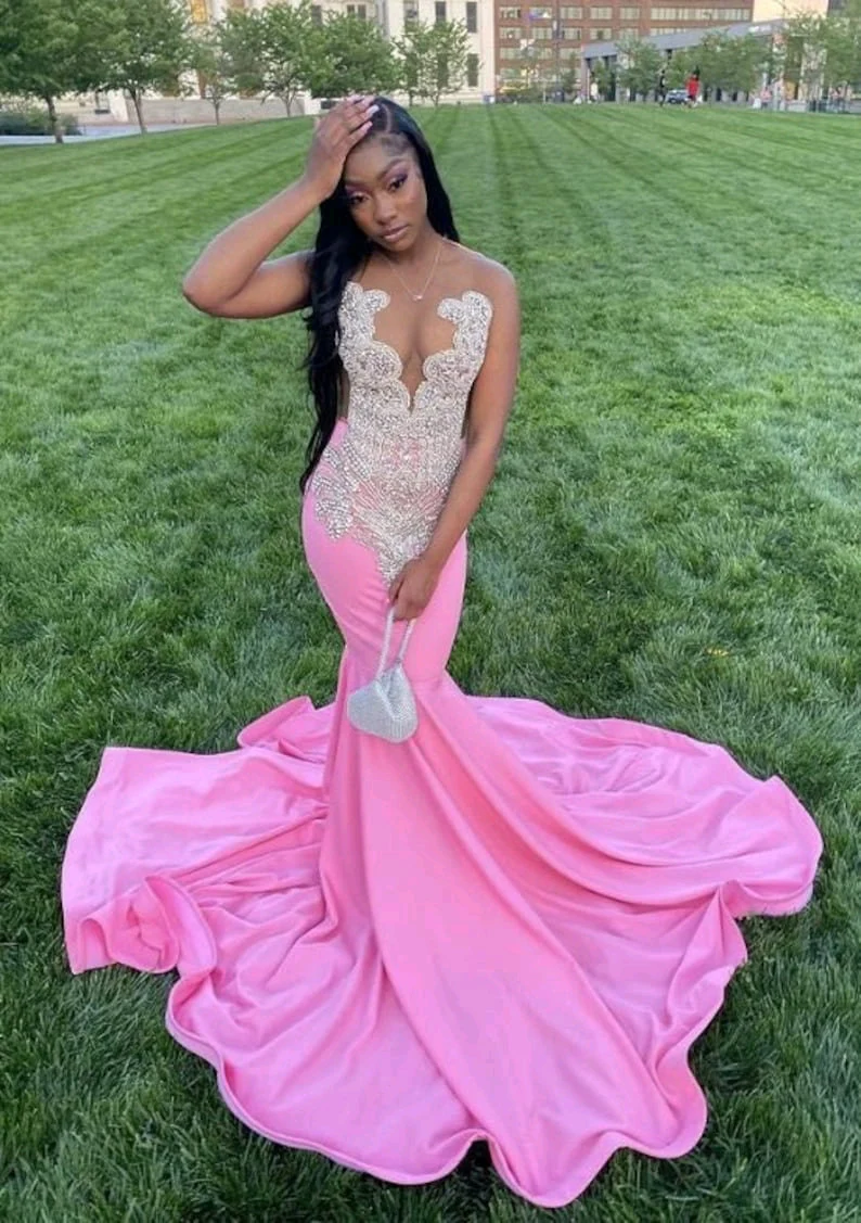 Pink Long Mermaid Prom Dress ,Elegant Prom Dresses Main image