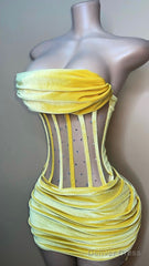 Sexy Strapless Yellow Velvet Prom Dress ,Charming Homecoming Dress