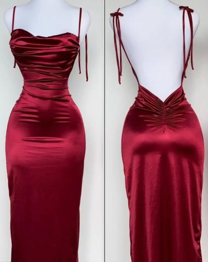 Sexy Sheath Spaghetti Straps Backless Navy Blue Satin Prom Dress