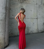 Sexy Sheath Spaghetti Straps Backless Navy Blue Satin Prom Dress
