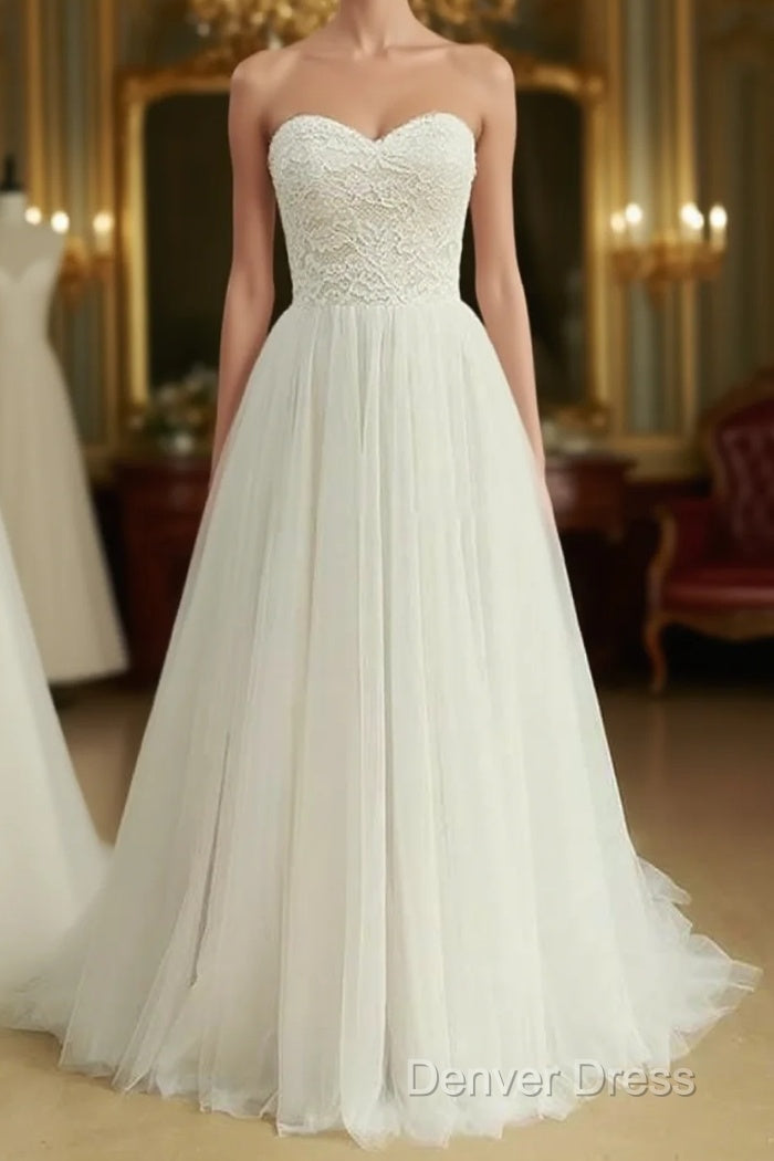 Sexy Sweetheat White Tulle Long Wedding Dresses, Main image