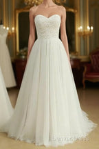 Sexy Sweetheat White Tulle Long Wedding Dresses,