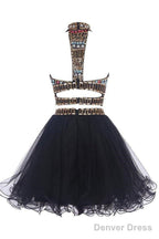 Sexy Two Pieces Backless Black Homecoming Prom Dresses