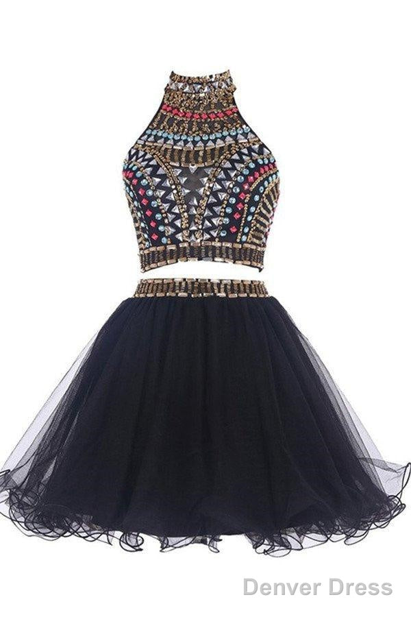 Sexy Two Pieces Backless Black Homecoming/Prom Dresses Main image