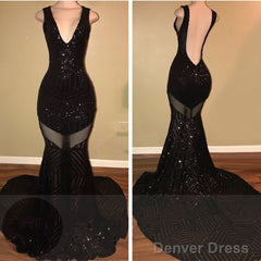 Sexy V-Neck Black Sequined Burgundy Prom Dresses