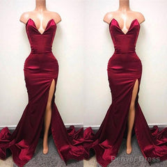Sexy V-neck Chiffon Mermaid Prom Dress Long With Split Burgundy