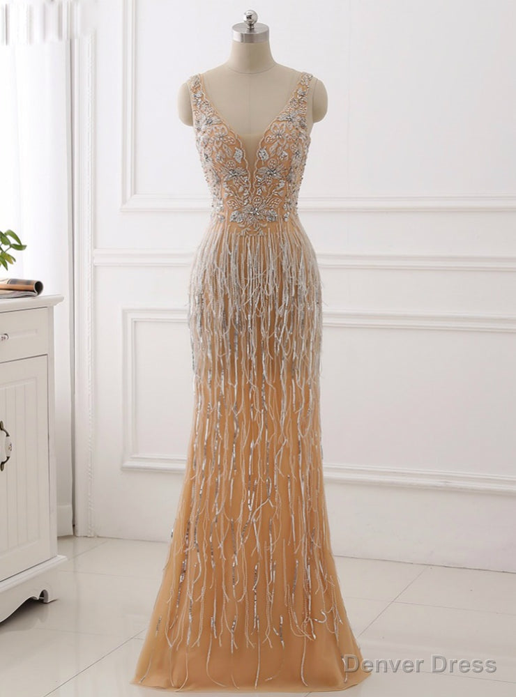 Sexy V-Neck Heavy Beaded Prom Dresses With Crystal Sequined Mermaid Evening Dresses Main image