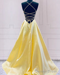Sexy V Neck Open Back Satin Prom Dresses