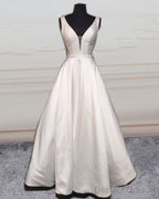 Sexy V Neck Open Back Wedding Dress Satin