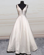 Sexy V Neck Open Back Wedding Dresses Satin