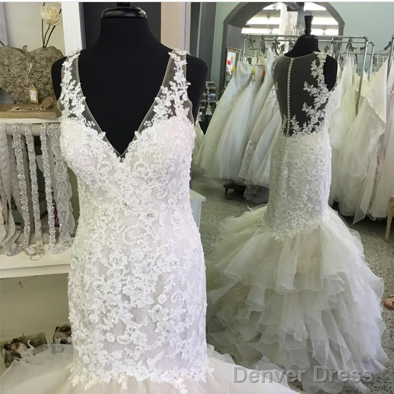 Sexy V Neck Organza Ruffles Mermaid Wedding Dresses Lace Secondary image